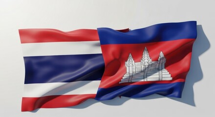 Entwined banners Thailand and Cambodia reflecting bilateral connection and cultural exchange
