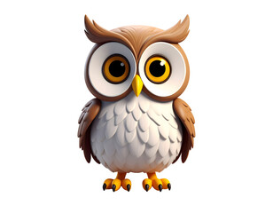 Fototapeta premium Cute cartoon owl illustration with transparent background (PNG), perfect for kids’ designs, educational materials, and playful projects.