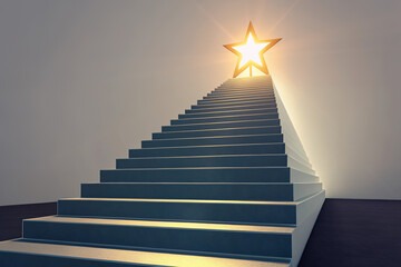 rising steps with glowing star abstract milestone