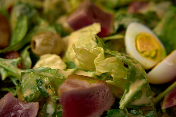 Fresh and Flavorful Salad Featuring Crisp Greens, Tender Protein, Creamy Dressing, and Hard-Boiled Eggs for a Nutritious Meal Experience