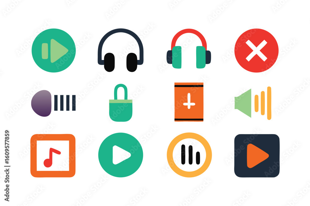 Poster vector art of a set of colorful vector icons for media and communication applications