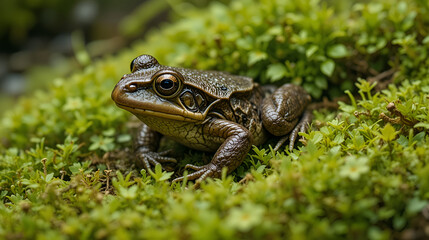 Obraz premium Common Toad (Bufo bufo)/Toad in thick green moss