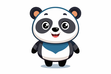 Adorable cartoon illustration of a standing panda with big round eyes, blushing cheeks, and a happy smile, set against a soft pastel background.