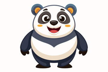 Adorable cartoon illustration of a standing panda with big round eyes, blushing cheeks, and a happy smile, set against a soft pastel background.