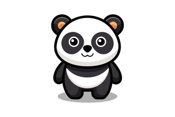 Adorable cartoon illustration of a standing panda with big round eyes, blushing cheeks, and a happy smile, set against a soft pastel background.