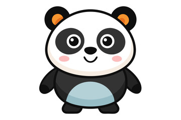 Adorable cartoon illustration of a standing panda with big round eyes, blushing cheeks, and a happy smile, set against a soft pastel background.