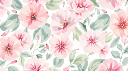 Fotobehang Tropische Bladeren Seamless pattern with flowers watercolor, Spring Watercolor flowers background, Colorful flower Watercolor background   © Flower