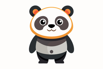 Adorable cartoon illustration of a standing panda with big round eyes, blushing cheeks, and a happy smile, set against a soft pastel background.