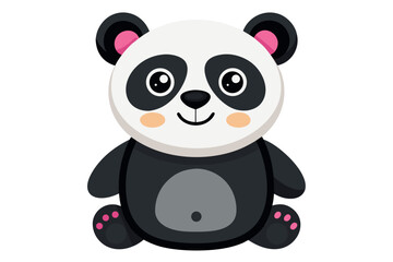 Fototapeta premium Adorable cartoon illustration of a standing panda with big round eyes, blushing cheeks, and a happy smile, set against a soft pastel background.