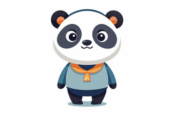 Adorable cartoon illustration of a standing panda with big round eyes, blushing cheeks, and a happy smile, set against a soft pastel background.