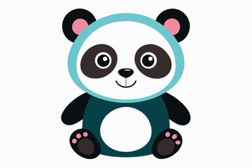 Adorable cartoon illustration of a standing panda with big round eyes, blushing cheeks, and a happy smile, set against a soft pastel background.