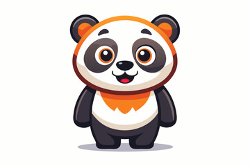 Adorable cartoon illustration of a standing panda with big round eyes, blushing cheeks, and a happy smile, set against a soft pastel background.