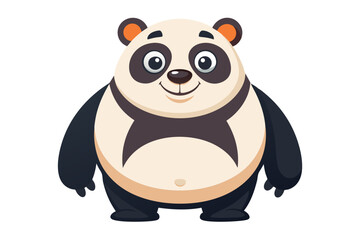 Adorable cartoon illustration of a standing panda with big round eyes, blushing cheeks, and a happy smile, set against a soft pastel background.