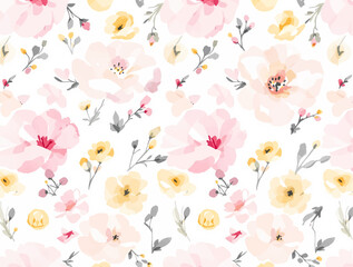 Seamless pattern with flowers watercolor, Spring Watercolor flowers background, Colorful flower Watercolor background	