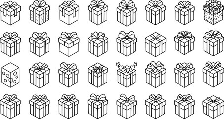 Set of gift, box, present, surprise, gift icon outline silhouette