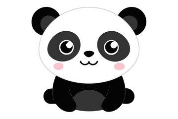 Naklejka premium Adorable cartoon illustration of a standing panda with big round eyes, blushing cheeks, and a happy smile, set against a soft pastel background.