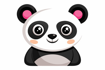 Obraz premium Adorable cartoon illustration of a standing panda with big round eyes, blushing cheeks, and a happy smile, set against a soft pastel background.