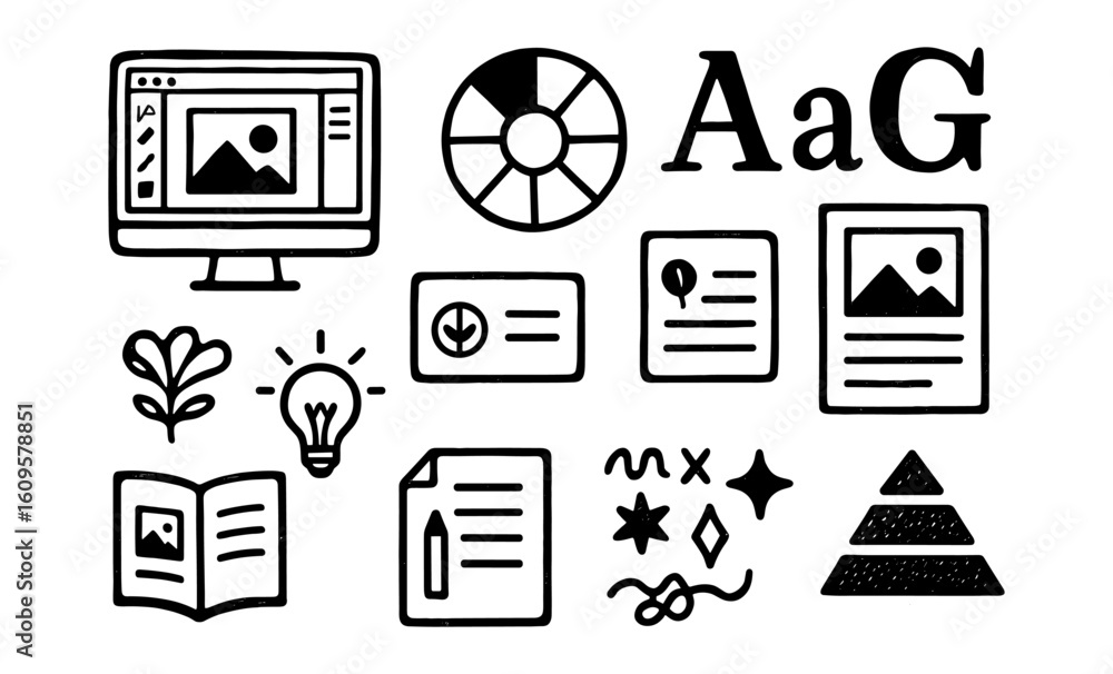 Poster hand-drawn design elements: icons for web and print projects