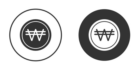 Korean won icon in trendy flat design versions in black and white.