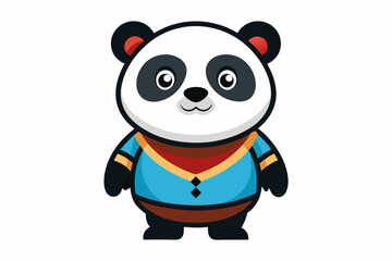 Adorable cartoon illustration of a standing panda with big round eyes, blushing cheeks, and a happy smile, set against a soft pastel background.