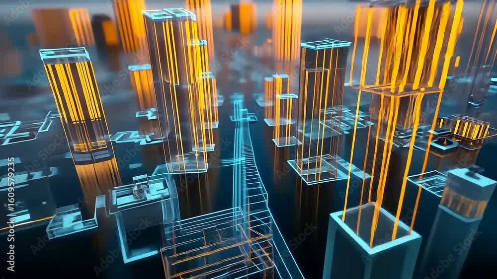 Aufkleber futuristic digital cityscape with glowing structures and interconnected lines in a virtual environme