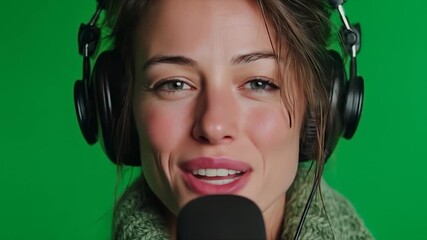 Woman singing with green screen studio. - Powered by Adobe