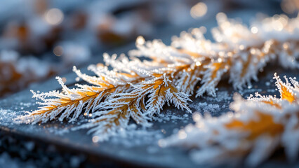 Frosted Leaves: Captivating Winter Nature for Artistic Decor