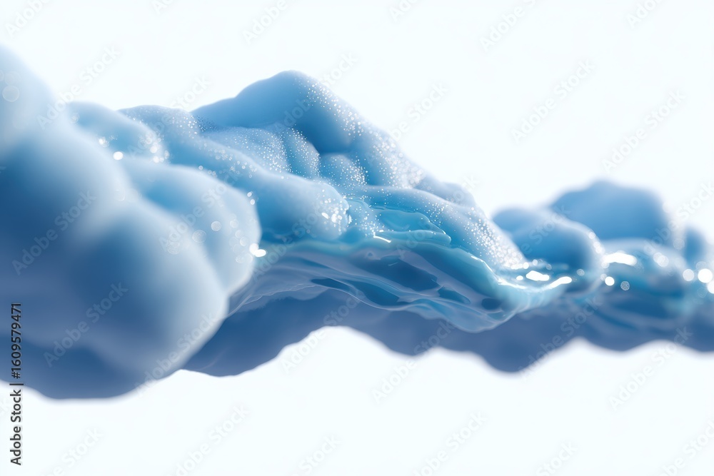 Poster an abstract representation of a data stream flowing into a cloud, isolated on a pure white backgroun