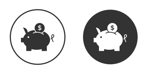 Piggy bank in trendy flat design versions in black and white.