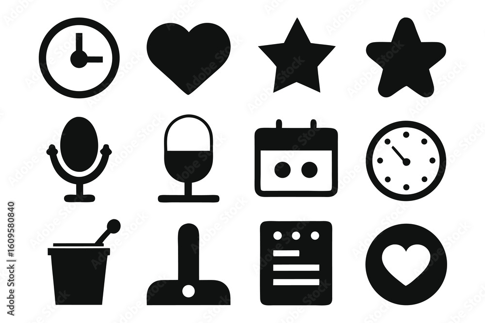 Poster vector art of a set of simple black icons for web and mobile applications isolated on white backgrou