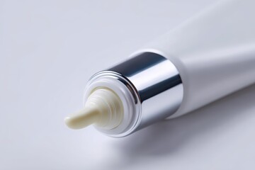 Close-up of a premium, unbranded hand cream tube, studio shot on a pristine white background. Skincare, moisturizing.