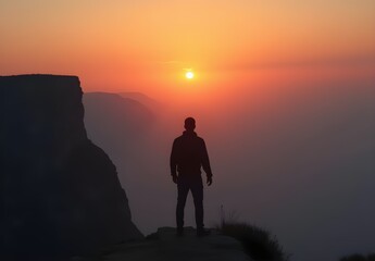 Obraz premium Silhouette of Person at Sunset Horizon