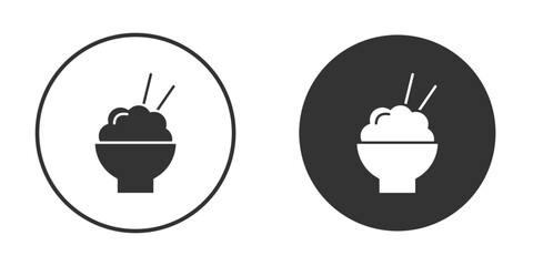 Rice bowl icon in trendy flat design versions in black and white.