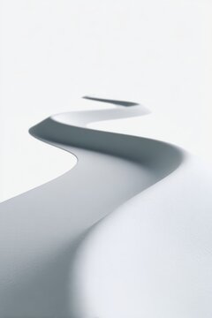 A minimalist abstract design of a curving path, isolated on a pure white background. Journey, indirect route.