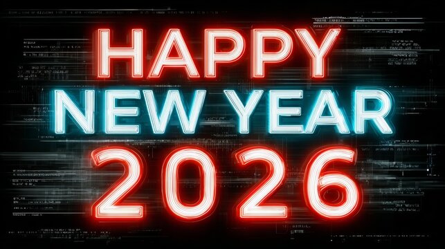 Neon sign that says Happy New Year 2016. The sign is in red and blue and is lit up