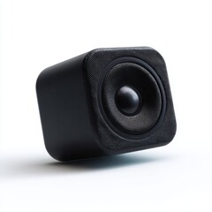 Obraz premium A generic, unbranded black compact portable speaker, isolated on a pure white background. Audio, travel.