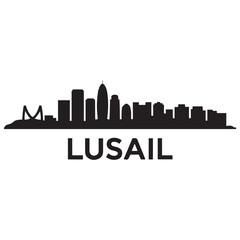 Naklejka premium Lusail city skyline. Black cityscape banner. Vector black silhouette. with white background