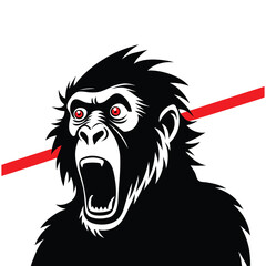 Shocked Ape Silhouette Watching Plunging Red Stock Line – Funny Financial Market Crash Vector Art for Posters, T-Shirts, Memes, and Economic Commentary Designs