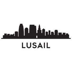 Naklejka premium Lusail city skyline. Black cityscape banner. Vector black silhouette. with white background