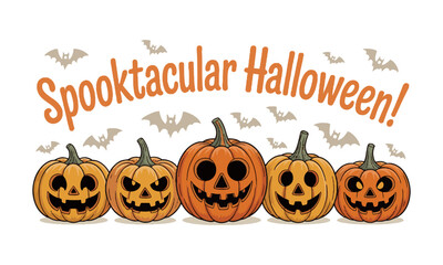 Modern vector illustration of carved pumpkins, Happy Halloween, Set pumpkin on a white background. The main symbol of the Happy Halloween holiday, easily editable.