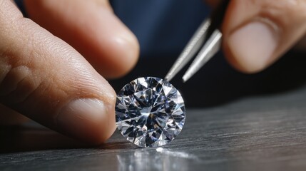Diamond held by tweezers