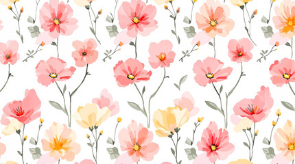 Watercolor pink and yellow floral pattern	