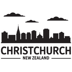 Obraz premium Christchurch skyline horizontal banner. Christchurch, New Zealand. Vector template for your design. Vector black silhouette. with white background