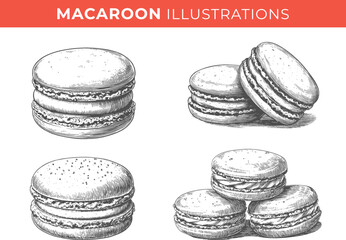 Set illustrations of macaroon isolated on transparent background. Vector graphics