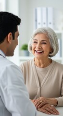 Friendly Doctor Talking With a Smiling Elderly Patient During Consultation Visit