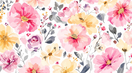 Seamless floral pattern watercolor, Colorful watercolor flowers background	