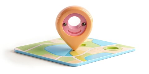 3D Cartoon Map With Smiling Location Pin