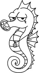 Line Art Seahorse Gangster - black line art for coloring and decoration