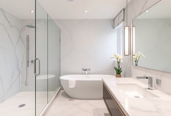 Modern Bathroom Oasis with Shower, Bathtub, and Vanity