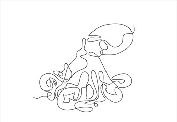 Octopus continuous line. Continuous one line drawing of cephalopod. Animal, sea, tentacle concept. Single line drawing
